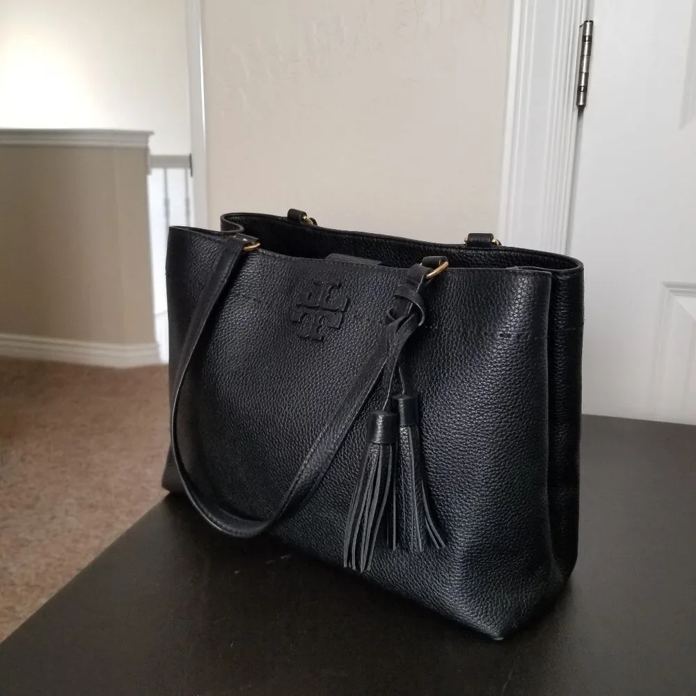 Tory Burch Black Leather Tote with Tassel